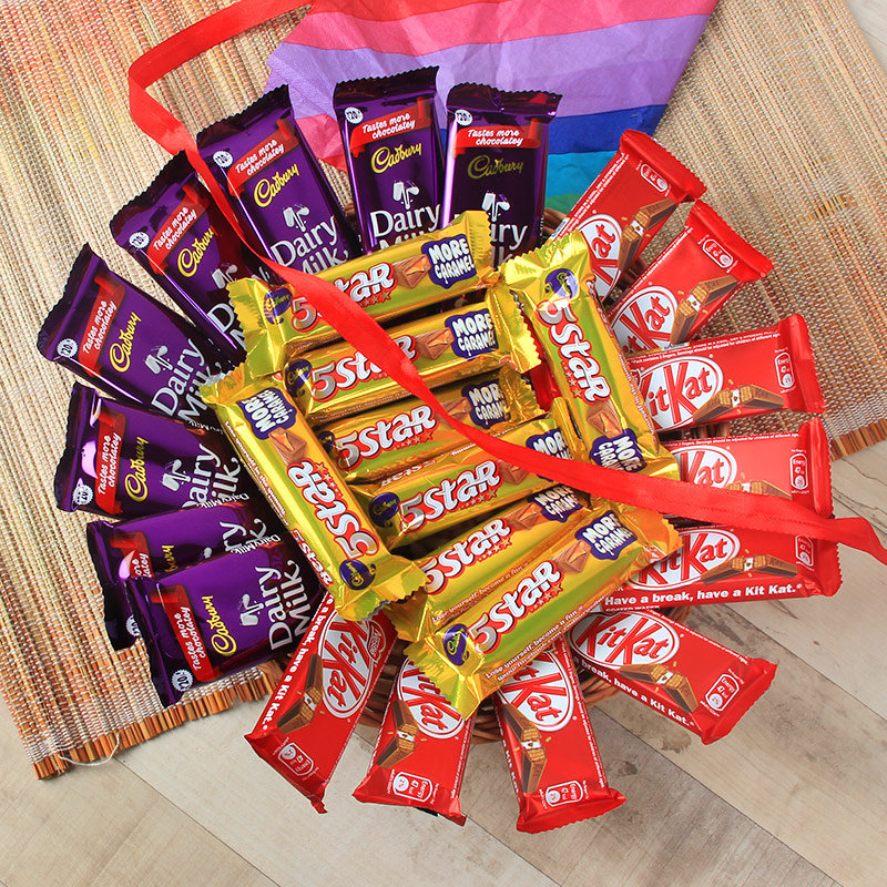 send dairy milk kit kat five star chocolate hamper delivery