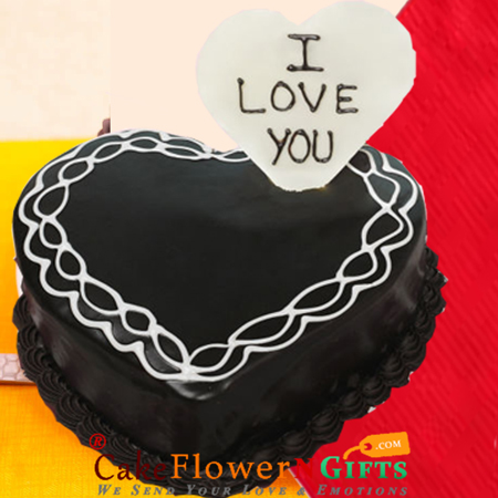 send half kg eggless heart shape chocolate truffle cake delivery