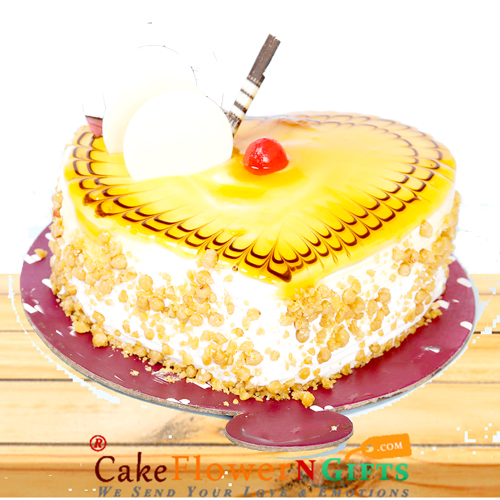 send half kg eggless butterscotch cake heart shape delivery