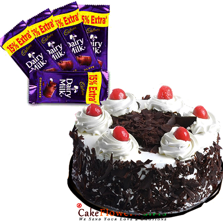 send Half Kg Black Forest Cake n Chocolate Starter delivery