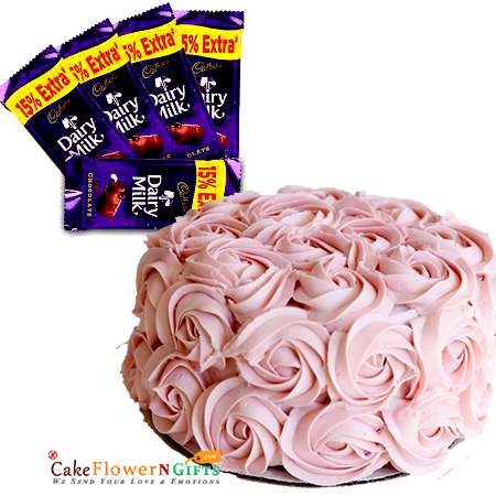 send Half Kg Strawberry Rose Cake n Chocolate Starter delivery