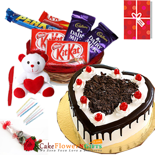 send half kg black forest cake heart shape cake chocolate teddy delivery