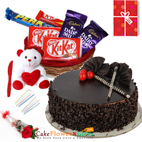 send Chocolate Truffle Cake Chocolate Teddy for Any Occasion delivery