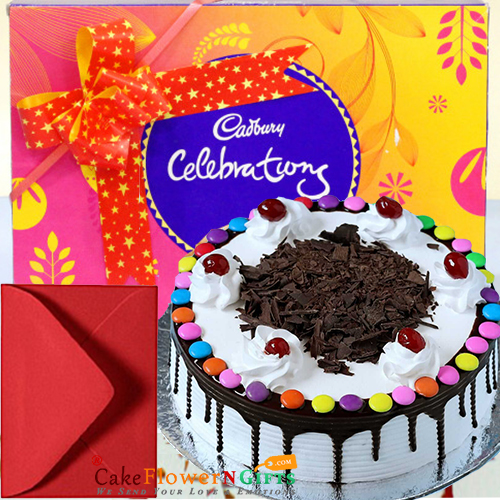 send Black forest Cake n Cadbury Celebrations Gift Pack n Card delivery