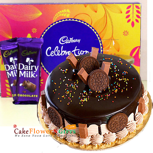 send 1kg eggless kitkat oreo chocolate cake cake and celebration dairy milk combo delivery
