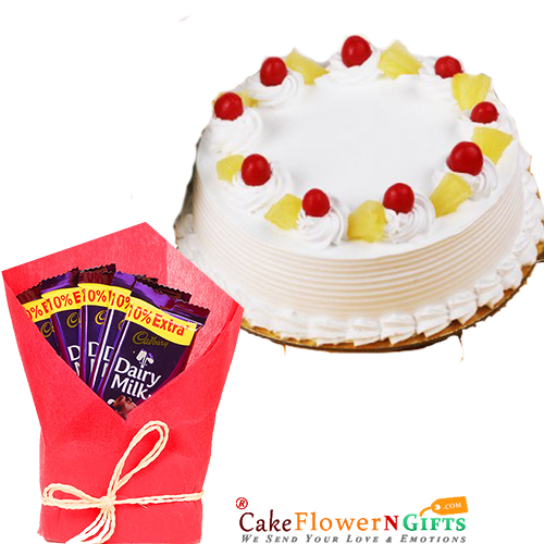 send 1Kg Pineapple Cake Cadbury Dairy Milk Chocolates Gifts delivery