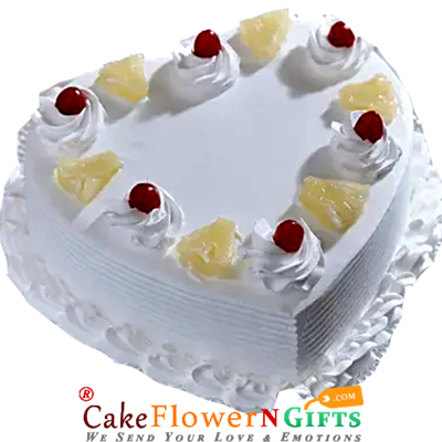 eggless half kg pineapple heart shape cake