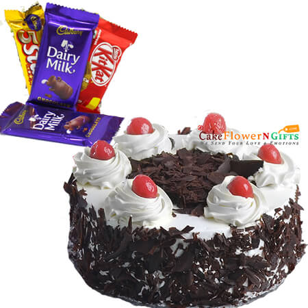 send half kg black forest cake with chocolate combo delivery
