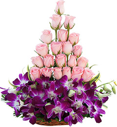 send 21 Pink Roses 6 Orchid Bouquet delivery