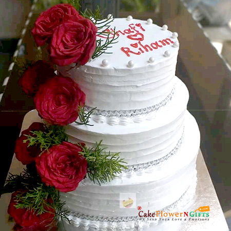 send 4kgs 3 tier roses vanilla cake delivery