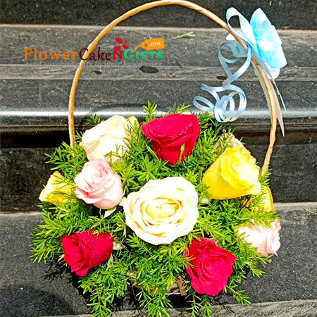 14 mix roses flower basket