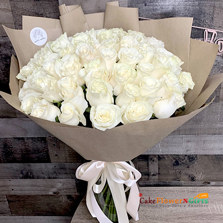 50 white roses bouquet