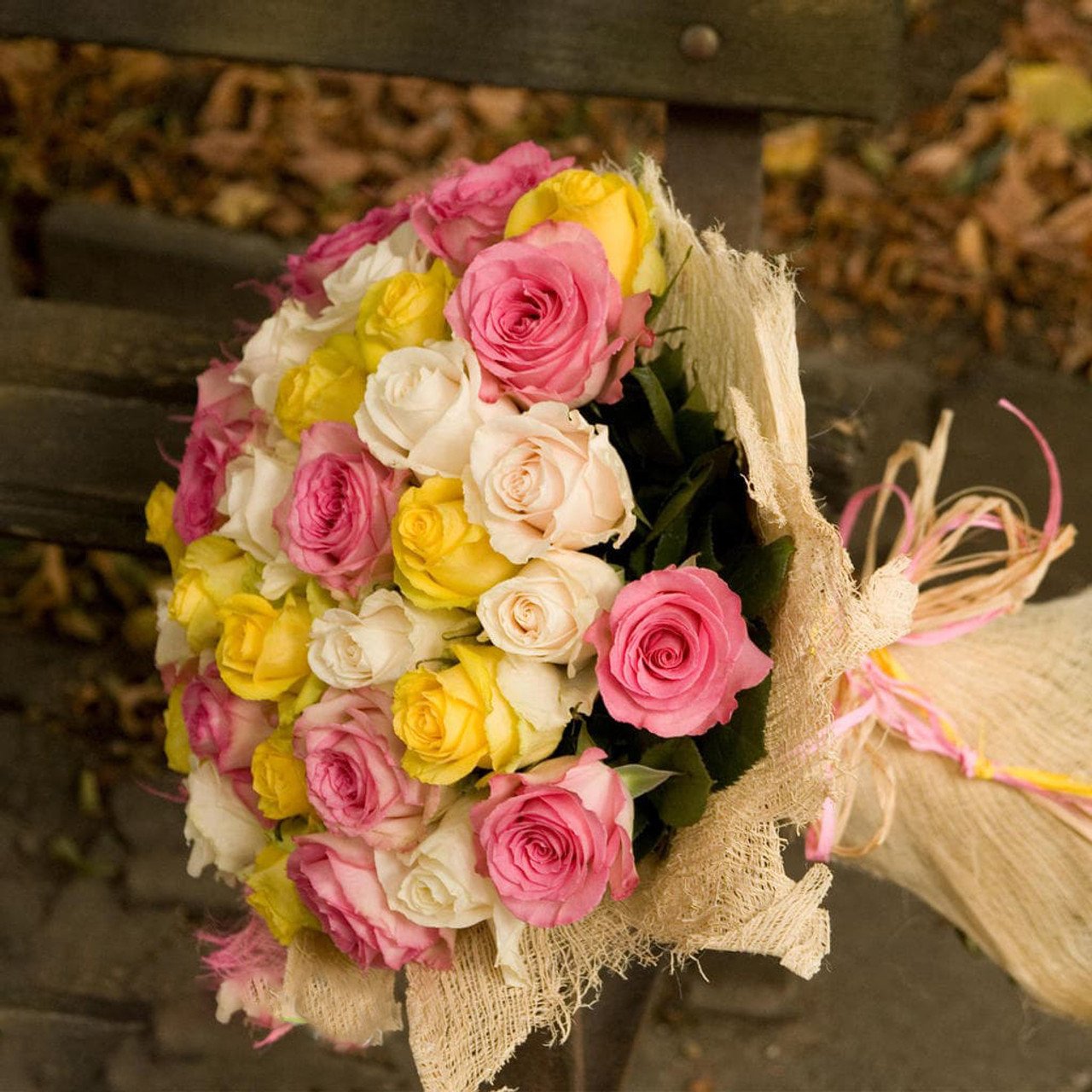 30 Stems Multicolor Roses Bouquet Style Wrapping