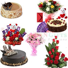 order Online Celebration Gifts with Birthday Veg Cake home delivery services to  Gandhinagar at Midnightt