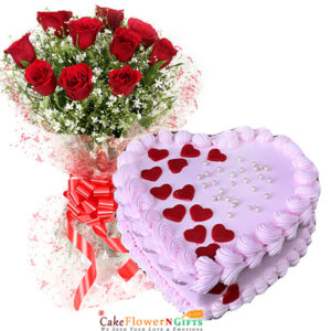 floral-heart-vanilla-cake-10-red-roses-basket home delivery