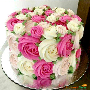 red white designer roses cake round shape