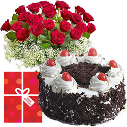 midnight sameday Black-Forest-Cake-And-15-Mix-Roses