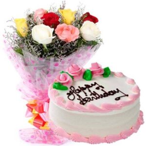 500gms-Strawberry-Cake-with-Mix-roses-Bunch-7