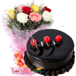 1642682147-500gms-Chocolate-Truffles-Cake-With-Mix-Roses-Bunch