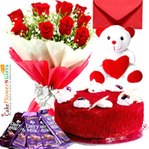 red-velvet-cake-teddy-bear-chocolate-red-roses-bouquet