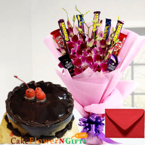 chocolate-cake-n-orchid-chocolate-bouquet