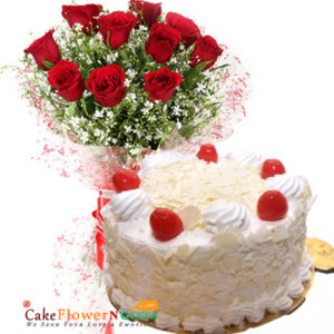 white-forest-cake-and-10-red-roses-bunch