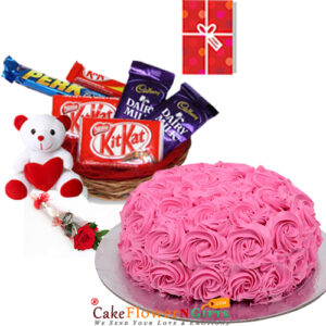 trawberry-roses-Cake-with-cute-Six-inch-Teddy-Bear-chocolate-gifts