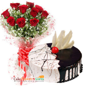 round-shape-choco-vanilla-cake-cake-and-10-red-roses-bouquet