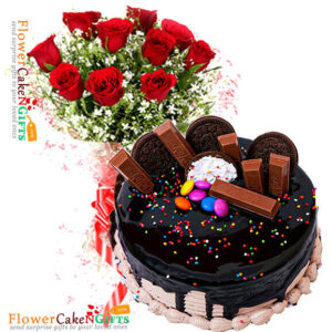 choco-oreo-kit-kat-cake-n-10-roses-bouquet-