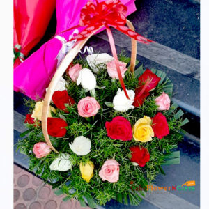 25 mix roses flower basket