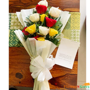 12 mix roses bouquet white paper packing
