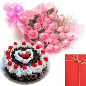 Black-Forest-Cake-with-Pink-Roses-Bunch-Greeting-Card