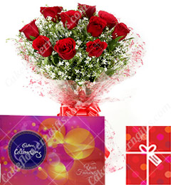 Red Roses Bouquet-n Cadbury Celebrations Chocolate Gift Box