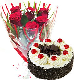 order online birthday eggless red roses black forest cake