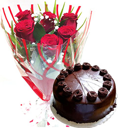 midnight chocolate cake with roses-bunch starter combo