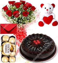 Chocolate Cake Roses Bouquet Teddy N Ferrero Rocher Box
