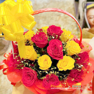 15 mixed rose flower basket