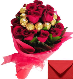 midnight 16 red roses n 16 ferrero rocher chocolate bouquet