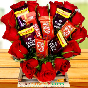 sameday midnight Heart-Shape-Roses-Dairy-Milk-kit-kat-Chocolate-Bouquet home delivery