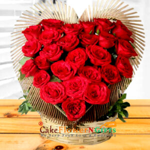 sameday midnight birthday Heart-Shaped-Basket-of-25-Exotic-Red-Roses home delivery