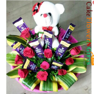 midnight sameday red-roses-teddy-chocolate-bouquet