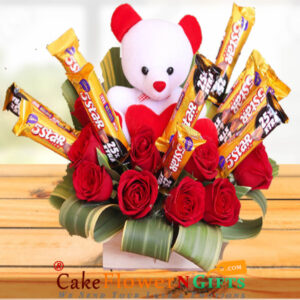 midnight birthday saemday red-roses-teddy-five-star-chocolate-bouquet home delivery