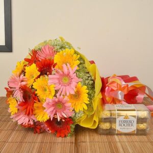 midnight birthday 15 gerbera bouquet and ferrero rocher home delivery