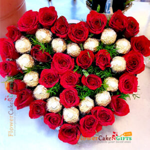 28-red-roses-with-16-ferocher-chocolate-heart-shape-arrangement