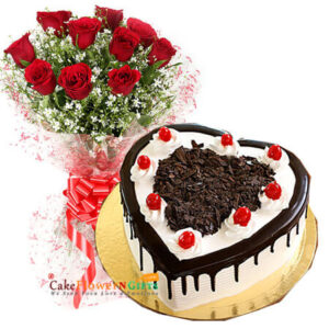heart-shape-black-forest-and-10-red-roses-bouquet