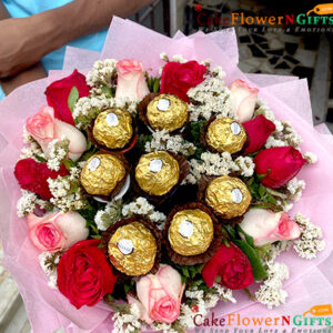 13-pink-red-roses-with-8-ferrero-rocher-chocolate-bouquet