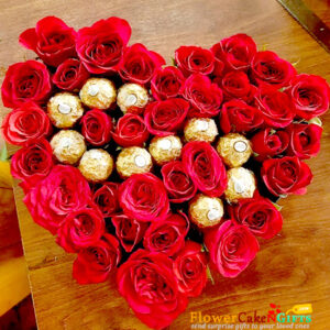 40-red-roses-10-Ferrero-Rocher-chocolate-heart-shape-arrangement