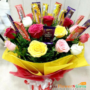 5 dairy milk 5 kitkat 5 five star chocolate and 5 red roses bouquet