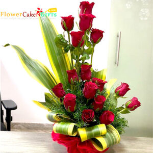 The Enchantment of Love in a Basket: 15 Radiant Red Roses