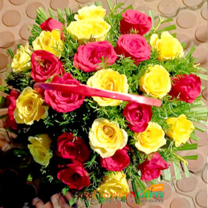 25 red yellow roses flower basket